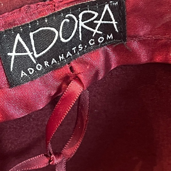 Adora Women's Wool Felt Floppy Fedora Hat with Folded Bow Burgundy OSFA - Picture 8 of 8